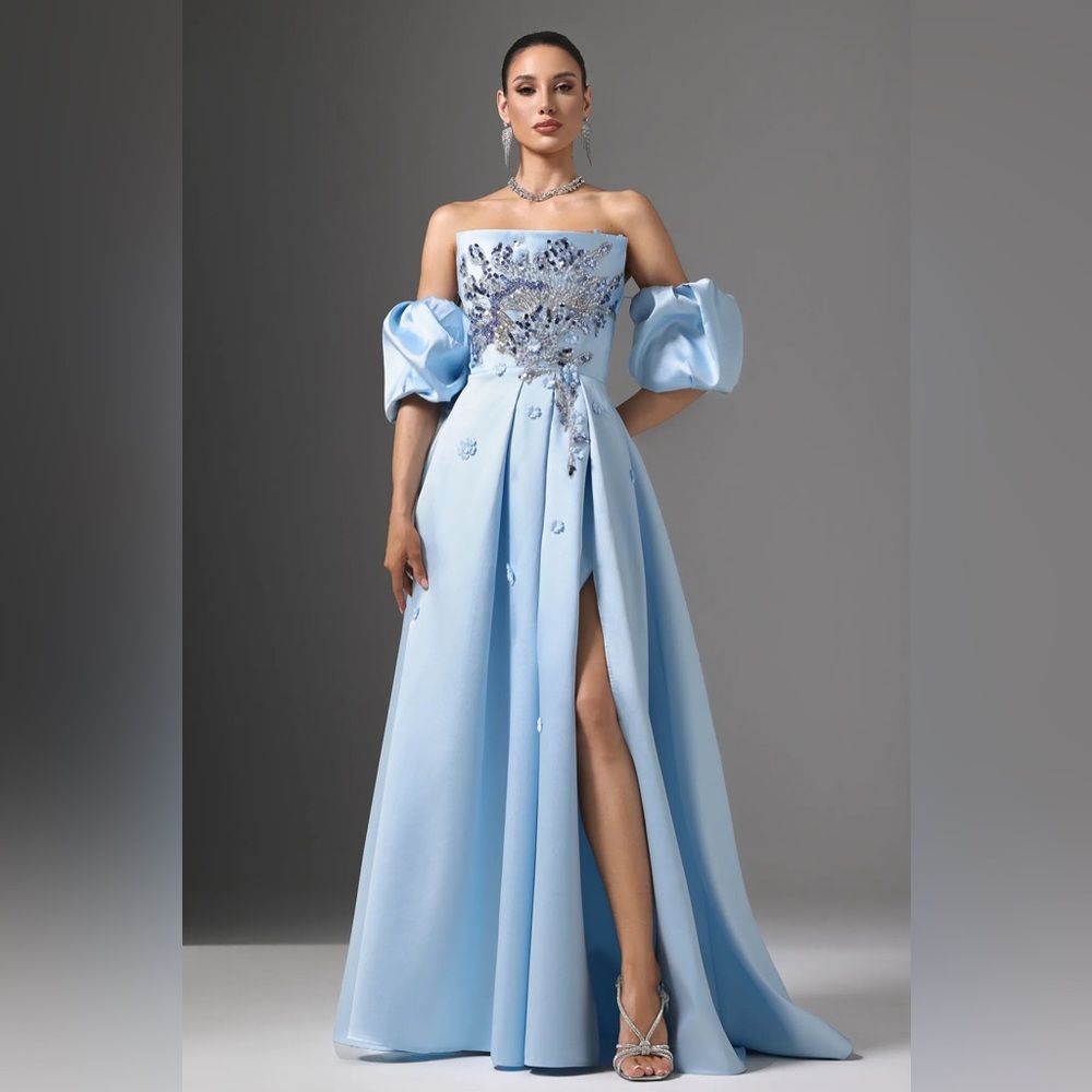 Chic Light Blue Off-Shoulder Prom Dress
